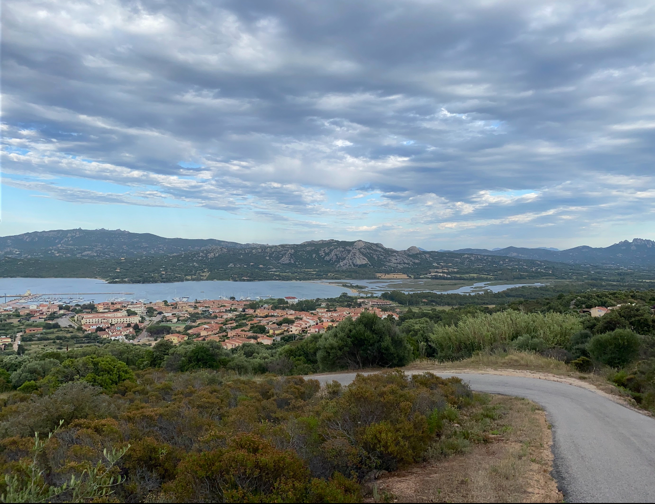 Panoramic coastal landscape viewed from the Nuraxi vineyard near Cannigione in northeast Sardinia