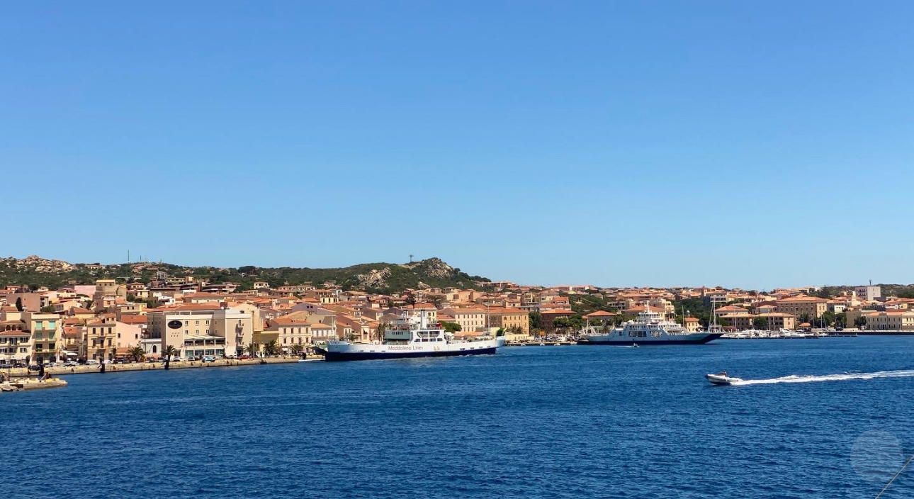 La Maddalena town and ferry harbor in the La Maddalena Archipelago, Sardinia