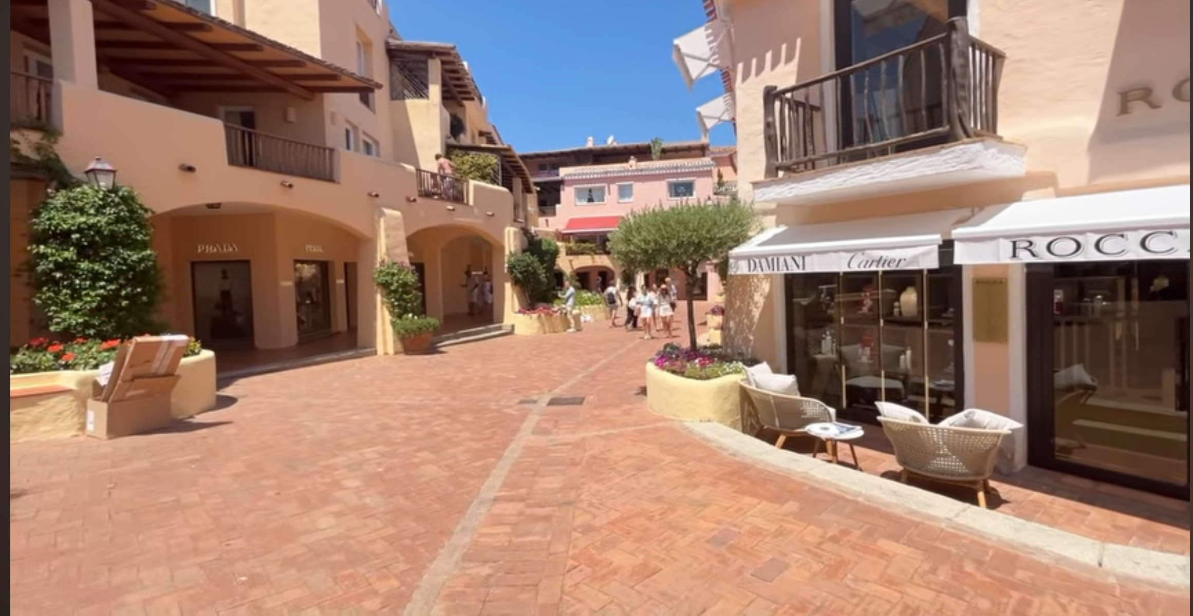 Pastel Mediterranean-style architecture and boutiques in Porto Cervo village