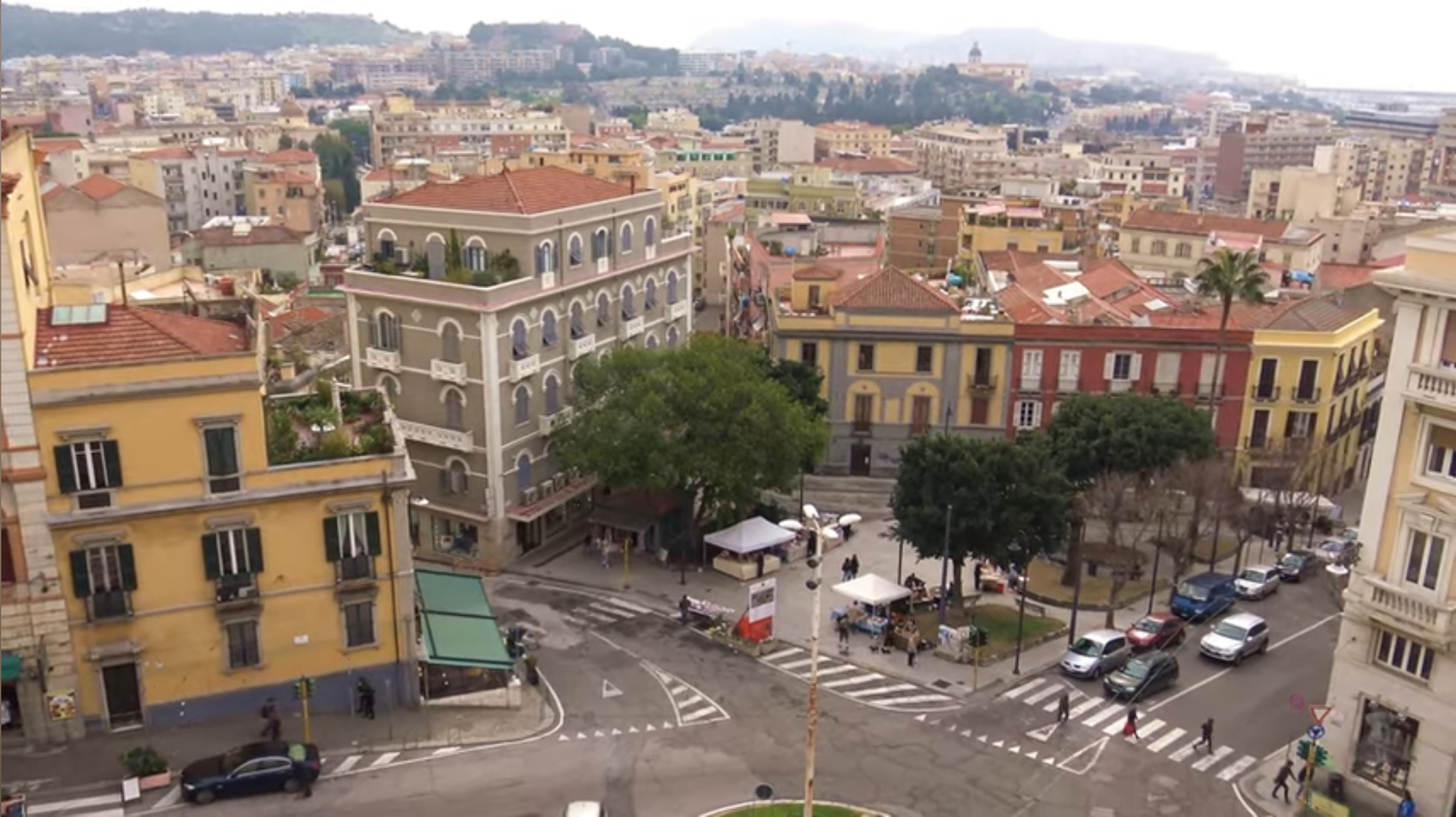 View over Cagliari's colorful buildings from the elevated historic center