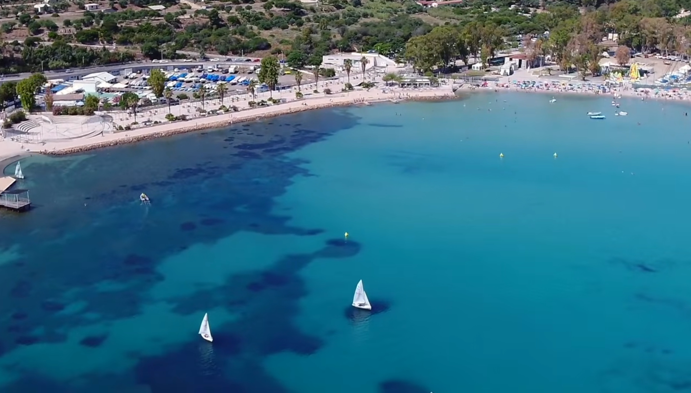 Aerial view of Poetto Beach and its turquoise water near Cagliari