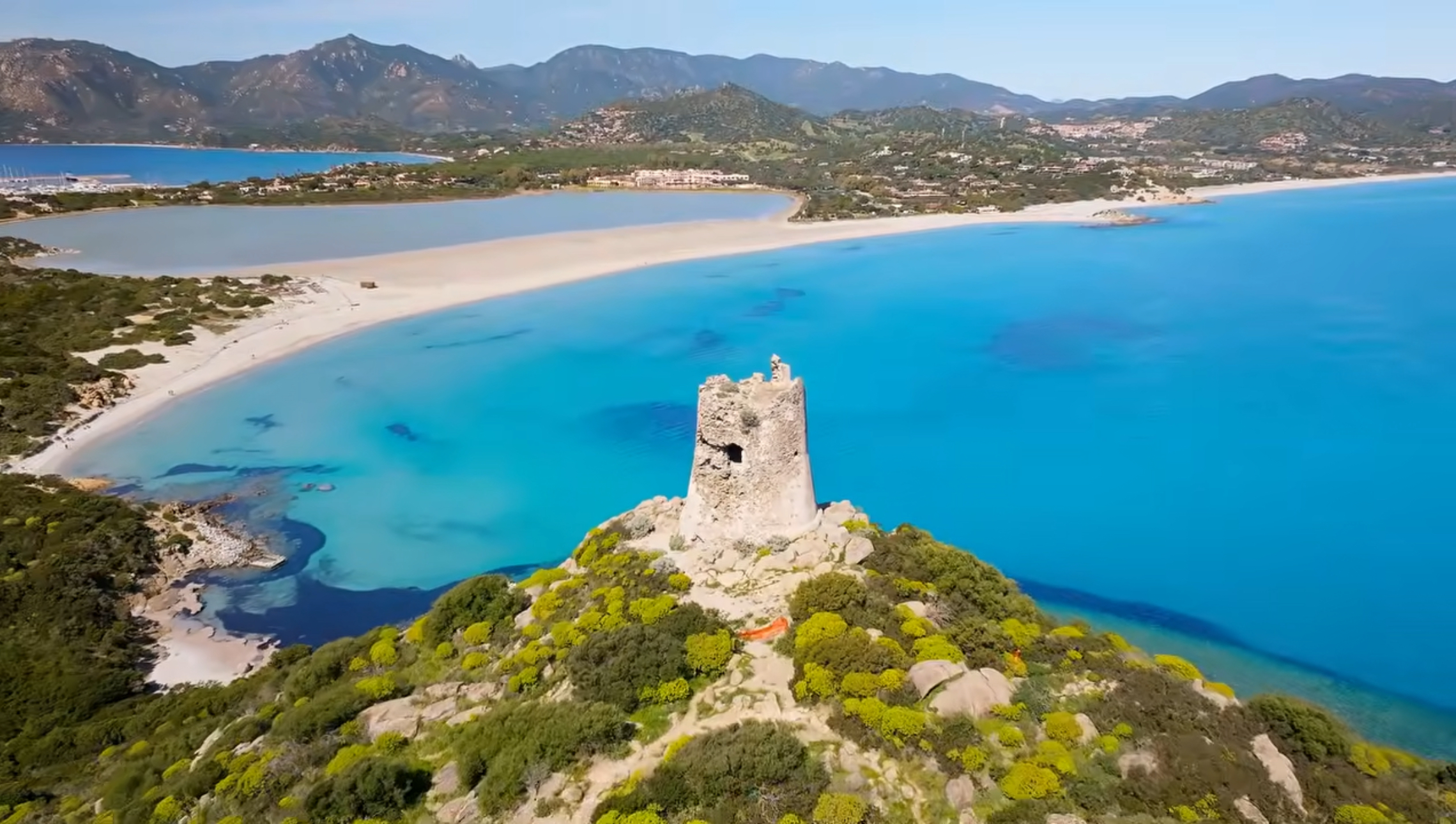 View across Porto Giunco and its coastal landscape near Villasimius