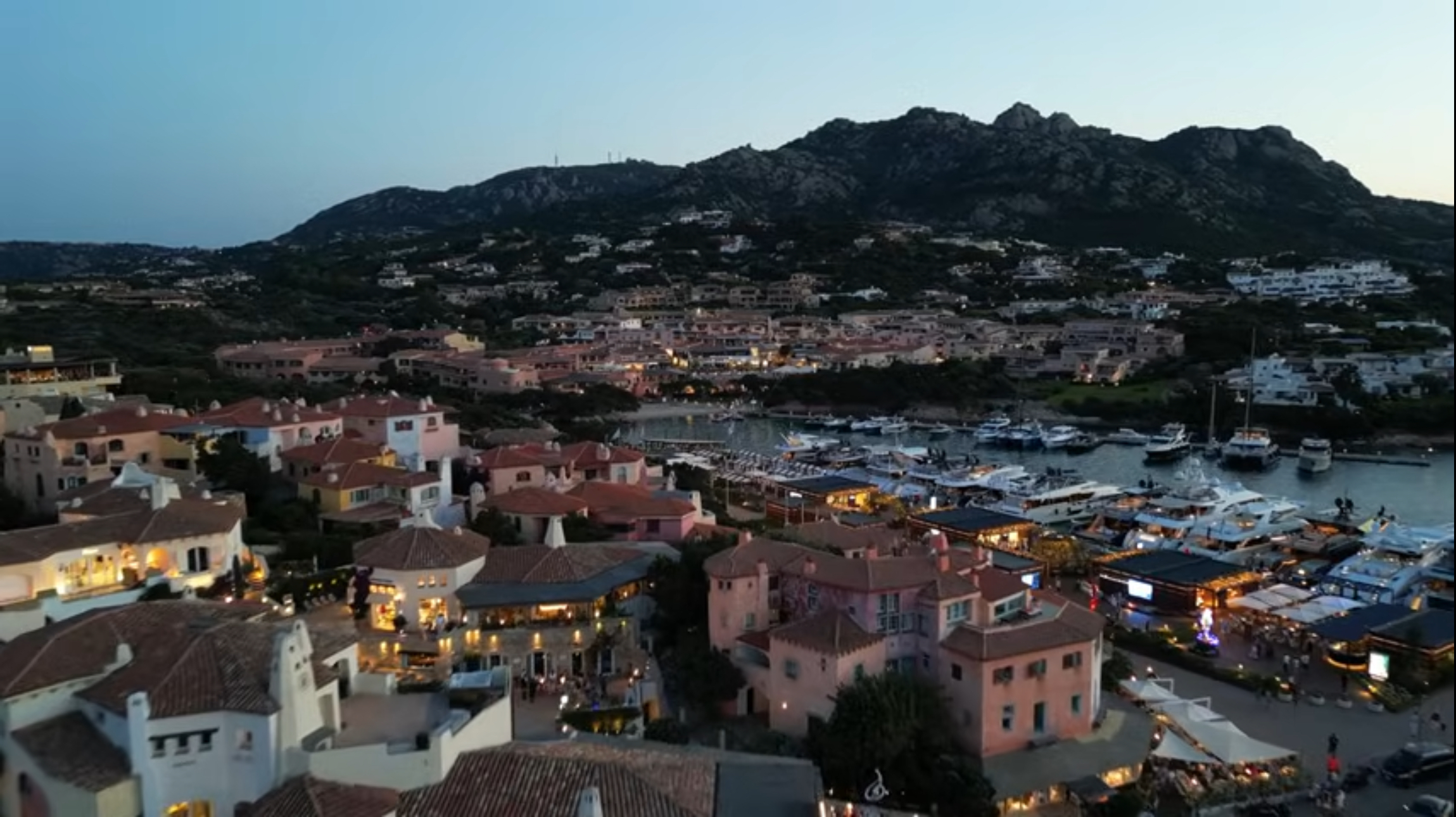 Porto Cervo village and marina illuminated in the evening